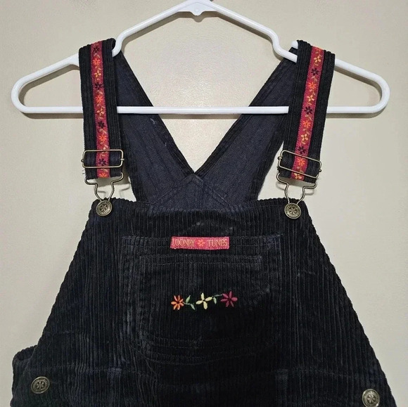 Vintage Looney Tunes Tweety Bird Corduroy Bib Overalls Girls Size 10/12 Black - Picture 2 of 10